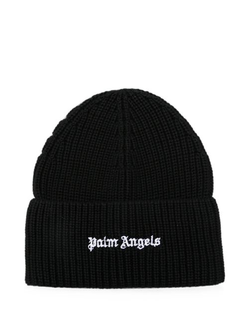 Berretto Palm Angels unisex nero in maglia con logo bianco PALM ANGELS | PAMLC002KN0011003